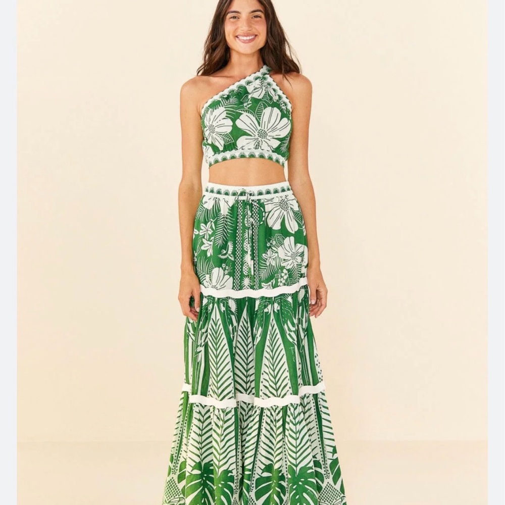 FARM Rio Green and White Tropical Two-Piece Maxi Set - Picture 2 of 5